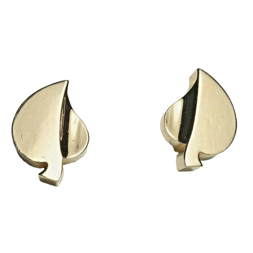 CORO Signed Vintage Gold-Tone Spade Earrings Card Suit  Pair Woman Screw-Back 3D